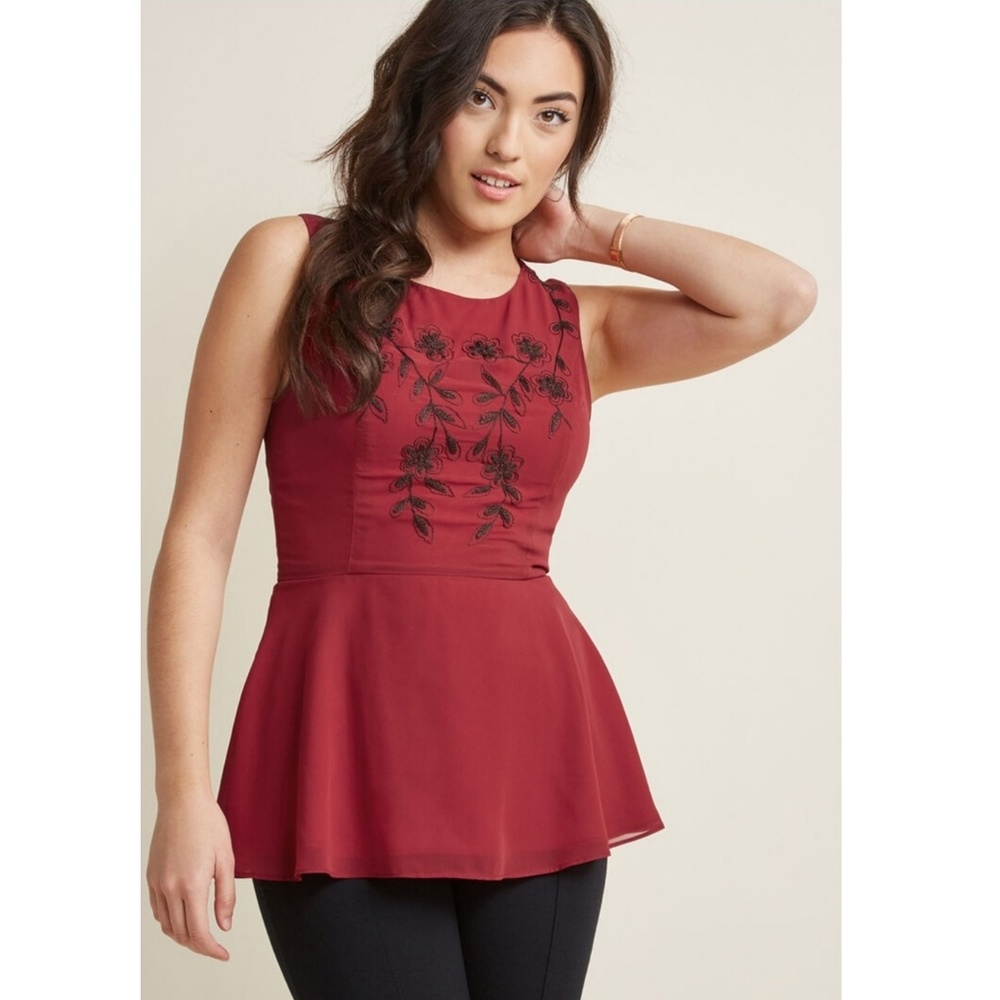 Modcloth | Embroidered Peplum Sleeveless Top